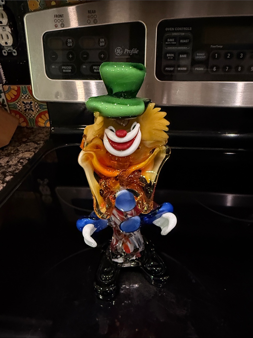 Murano Multicolor Glass Clown with Green Hat
